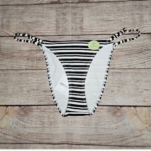 Forever 21 black and white striped high-leg cheeky bikini swim bottom